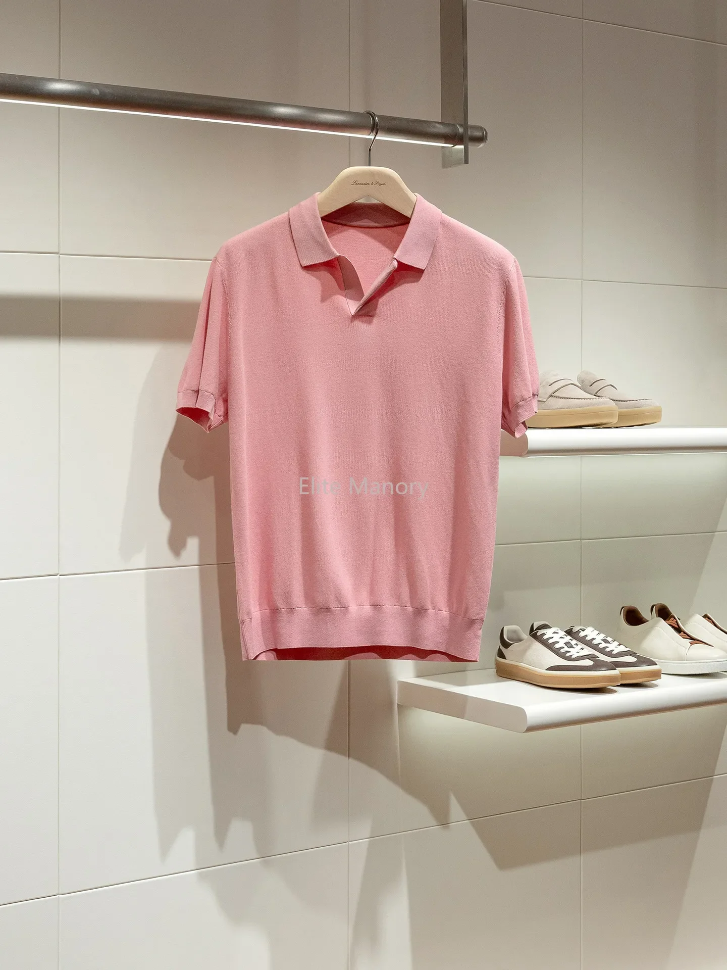 Custom-woven mulberry silk cotton blend, old money wind seagull neck short-sleeved POLO shirt