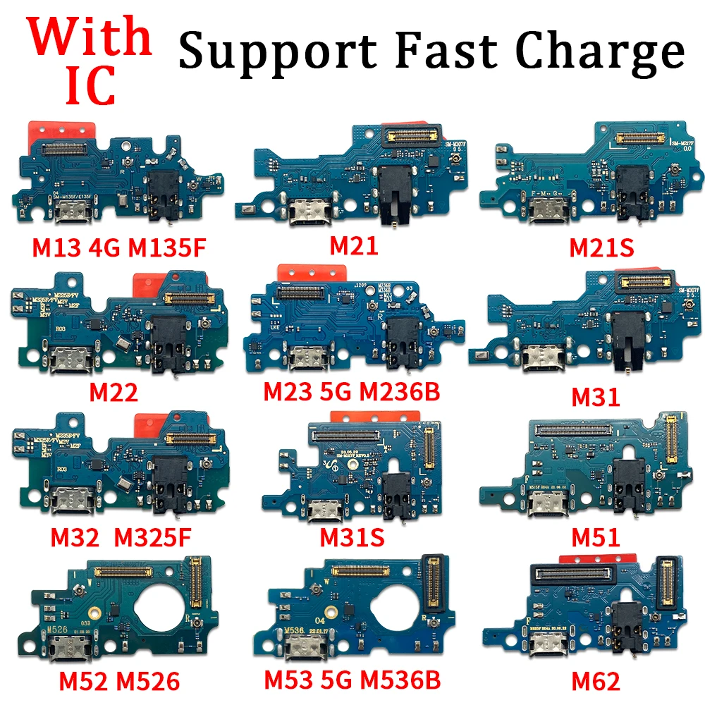 삼성 M13 4G M135F M21 M31 M21S M22 M32 M325F M23 5G M236B M33 M336B M31S M51 M52 M53 M536B USB 충전 포트 보드 플렉스