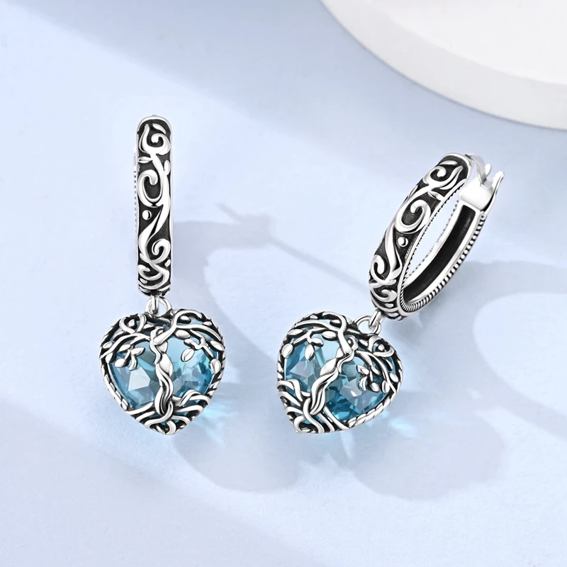 925 Sterling Silver Hoop Earrings Retro Patterned Tree Of Life Clover Earrings Hypoallergenic Women Fashion Jewelry Gift