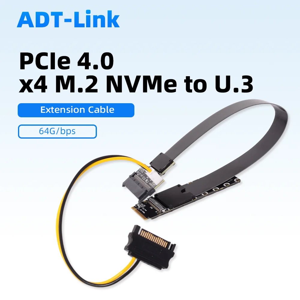 ADT-Link PCIE 5.0 X4 M.2 NVMe To U.2 U.3 E1.S E3.S SSD Extension Cable Solid State Drive Card To M.2 NVMe Slot Gen5 SFF-8639