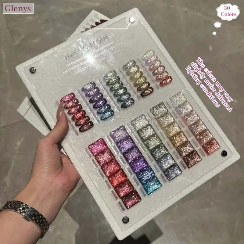 Glenys 30-Farben-Nagellackkleber mit Farbkarte, helles und schönes Netzrot, beliebtes unverzichtbares Nail-Art-Lackset für Nagelstudios