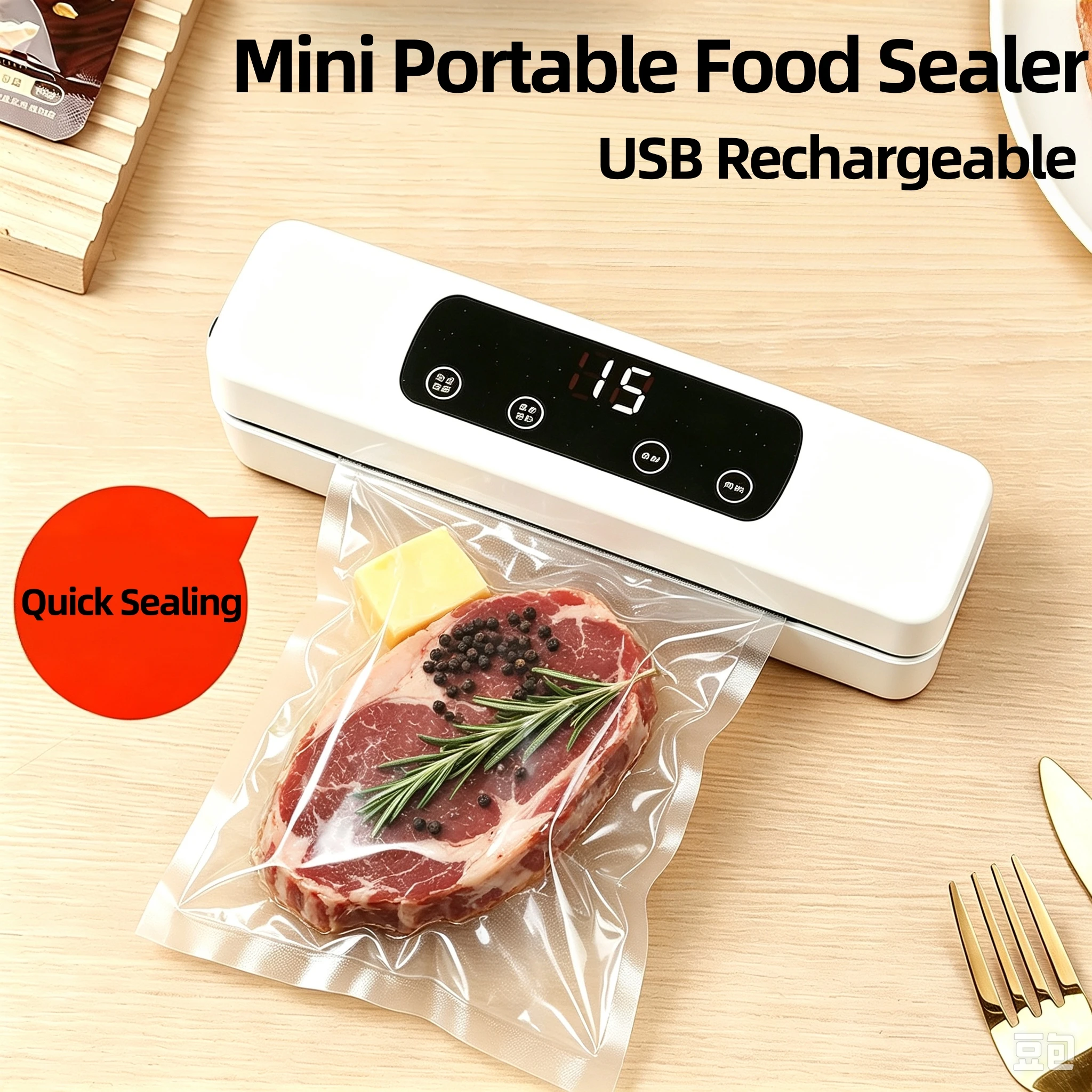Portable Electric Vacuum Sealer 17CM Seal Width USB Rechargeable Kitchen Dry Wet Food Storage Sealing Vacuum Packaging Machine