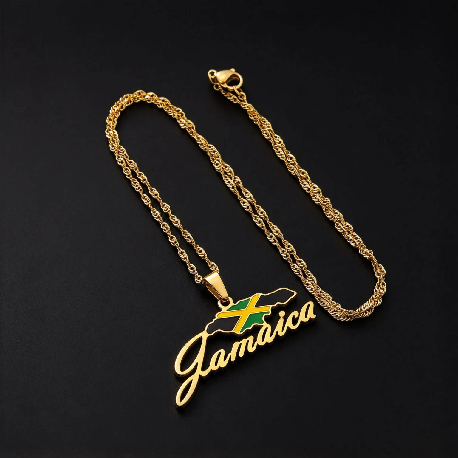 Rasta Reggae Jamaica Island Map Pendant Necklace Afro Inspired Caribbean Hip Hop Stainless Steel Jewelry Gift