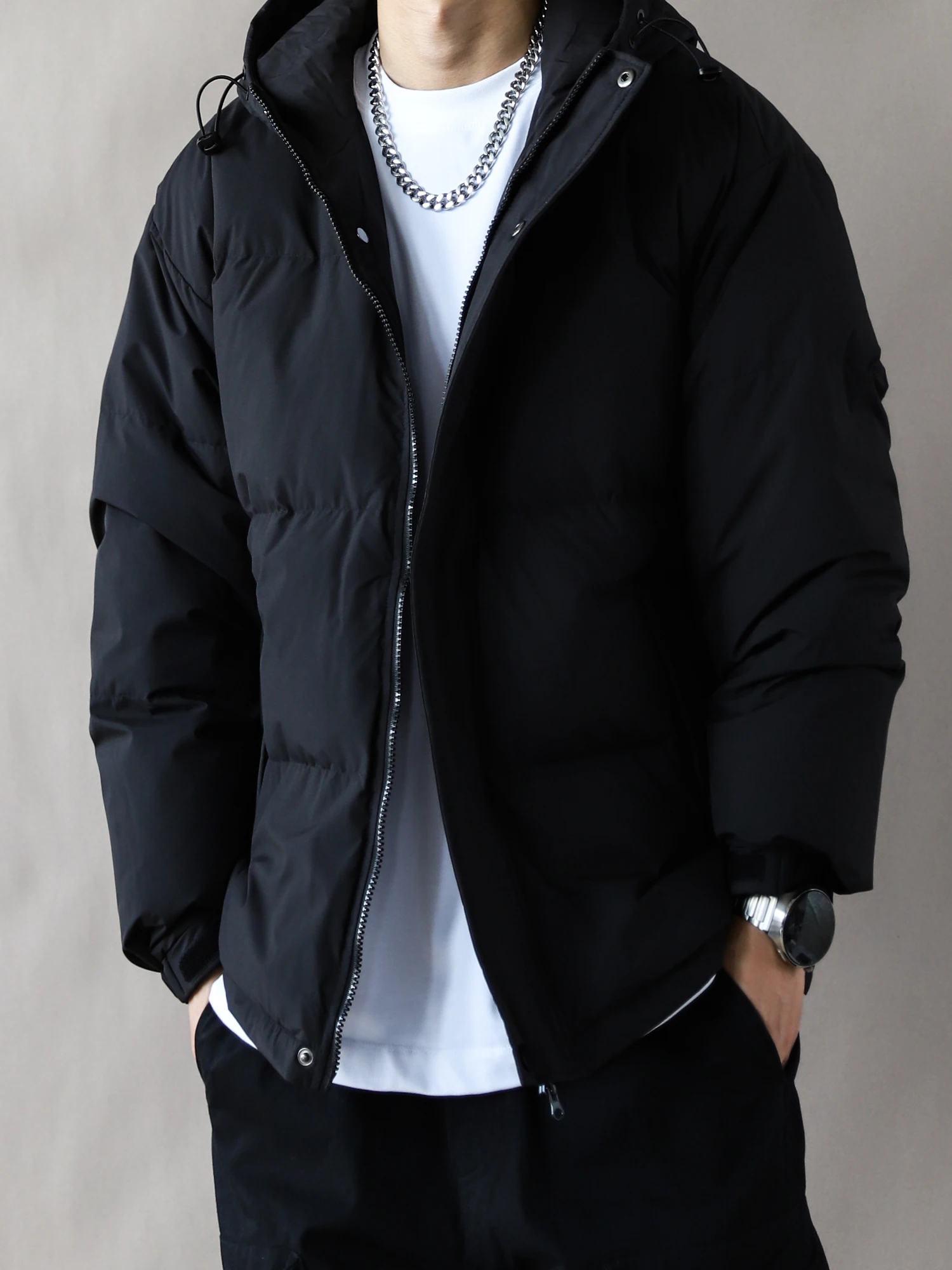 

Утепленная мужская куртка-пуховик из полиэфирного волокна (90% пуха) с капюшоном, свободного кроя, теплая, повседневная, на молнии, с длинными рукавами