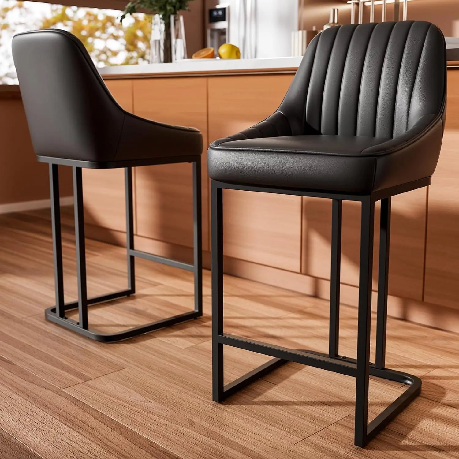 

Bar Stools Set of 2, 24 Inch Counter Height Bar Stools with Back and Footrest, Upholstered Faux Leather Bar Stools for Kitchen I