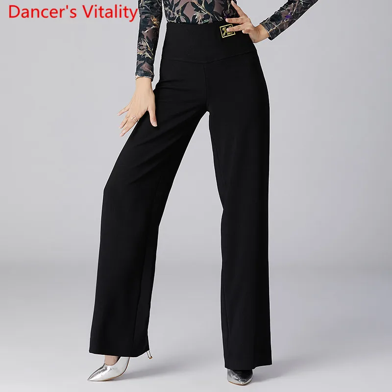 Modern Dance Wear Women New Latin Ballroom National Standard Dancing Loose Pants Black Trousers Competition Training Clothes