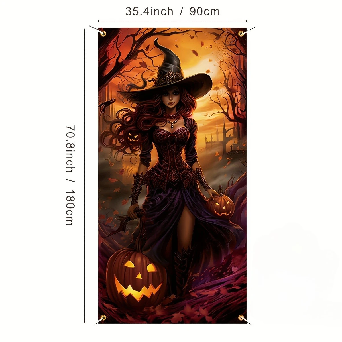 4 Grommets Door Banner An Elegant and Beautiful Halloween Witch Door Curtain for Festive Decoration for Indoor Garden Gates