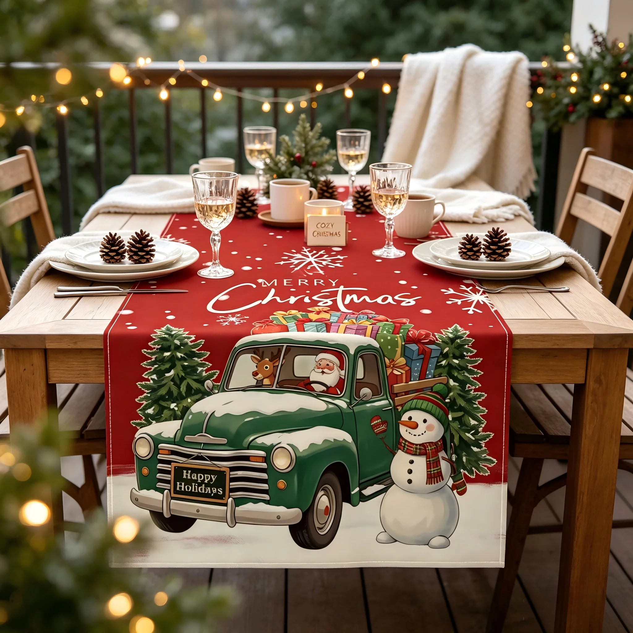1 Piece of Christmas Table Runner Snowman Xmas Tree Snowflake Print Table Flag Red Winter Holiday Dining Table Home Decor