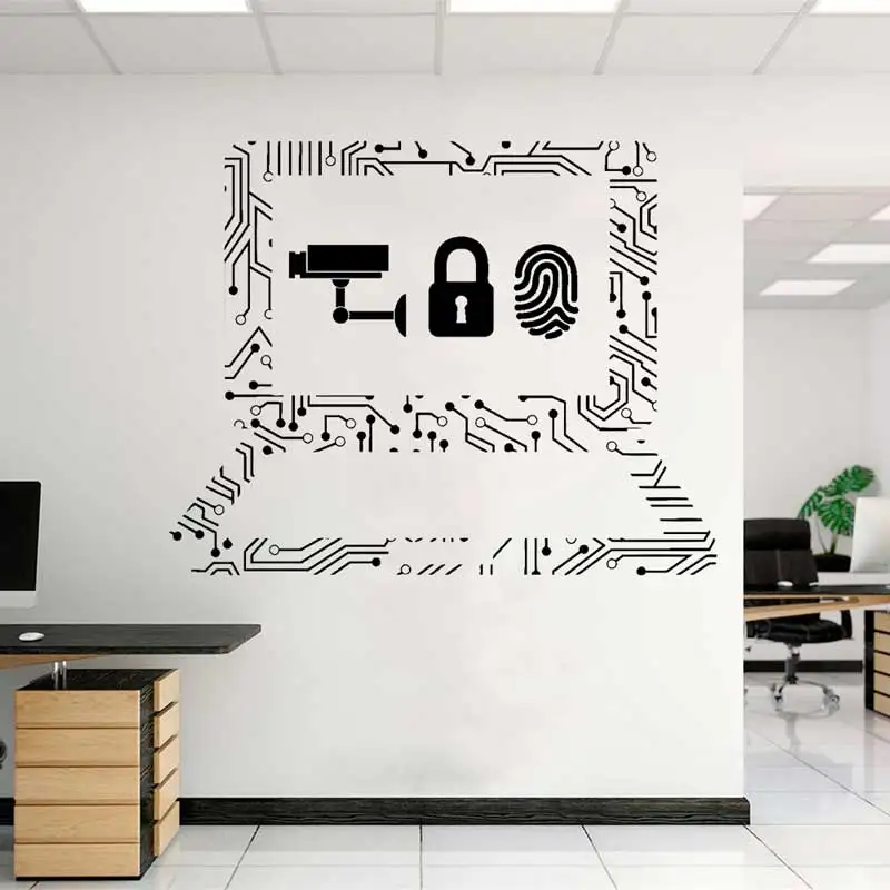 IT Technology Vinyl Wall Sticker Cybersecurity Laptop Internet Digital Technology Company Corporate Office Decor Wall Decal Gift