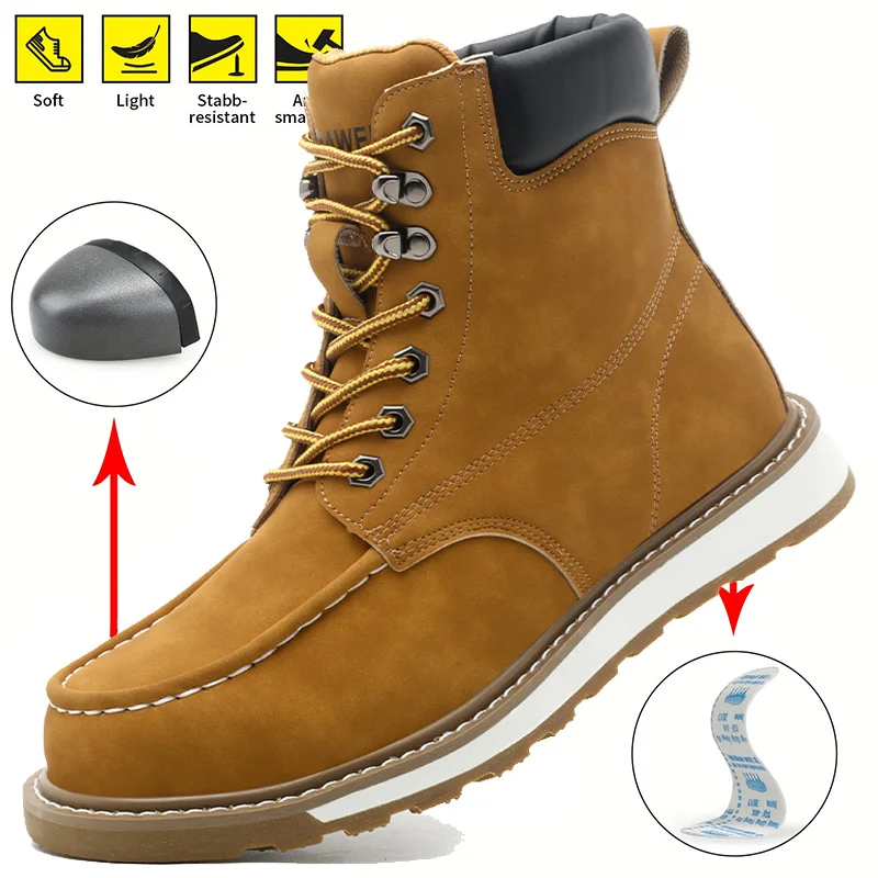 High Top Outdoor Factory Work Protective Shoes Mens Safety Shoes Anti Smashing Anti Piercing Wear Resistant Work Boot Anti Slip