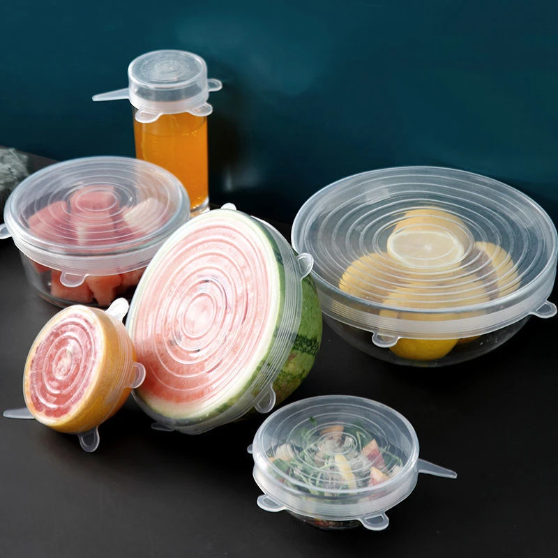 Tapa de silicona elástica ajustable para alimentos, tapas extensibles universales para latas, platos, cuencos, reutilizables, 6 unidades por lote