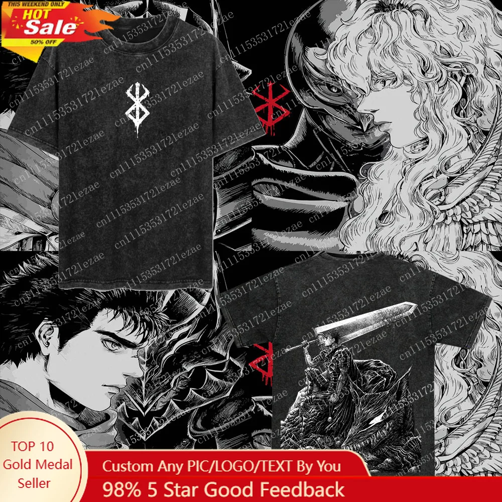 Retro Heavy Limited Guts X Berserk Beast Of Darkness Anime Clothing Double Printed Vintage Unisex Oversize Anime Manga Merch