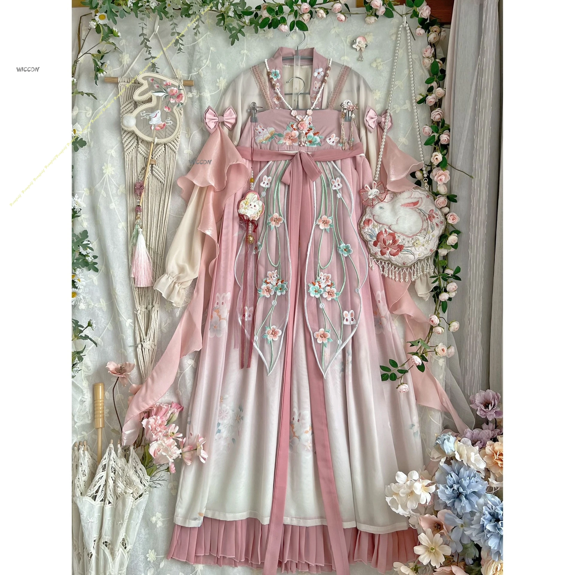 

Hanfu Women Improved Han-style Element Set Cosplay Costumes Daily Chest-length Heavy Embroidery Summer Pink Christmas Halloween