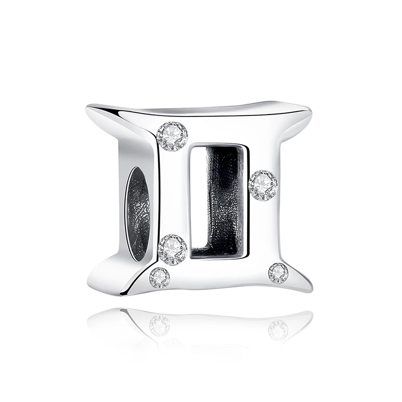 Original 925 Sterling Silber Charms Perlen 12 Sternzeichen A-Z Buchstaben Jungfrau Widder Passend für Markenarmbänder Halsketten Schmuck für Frauen