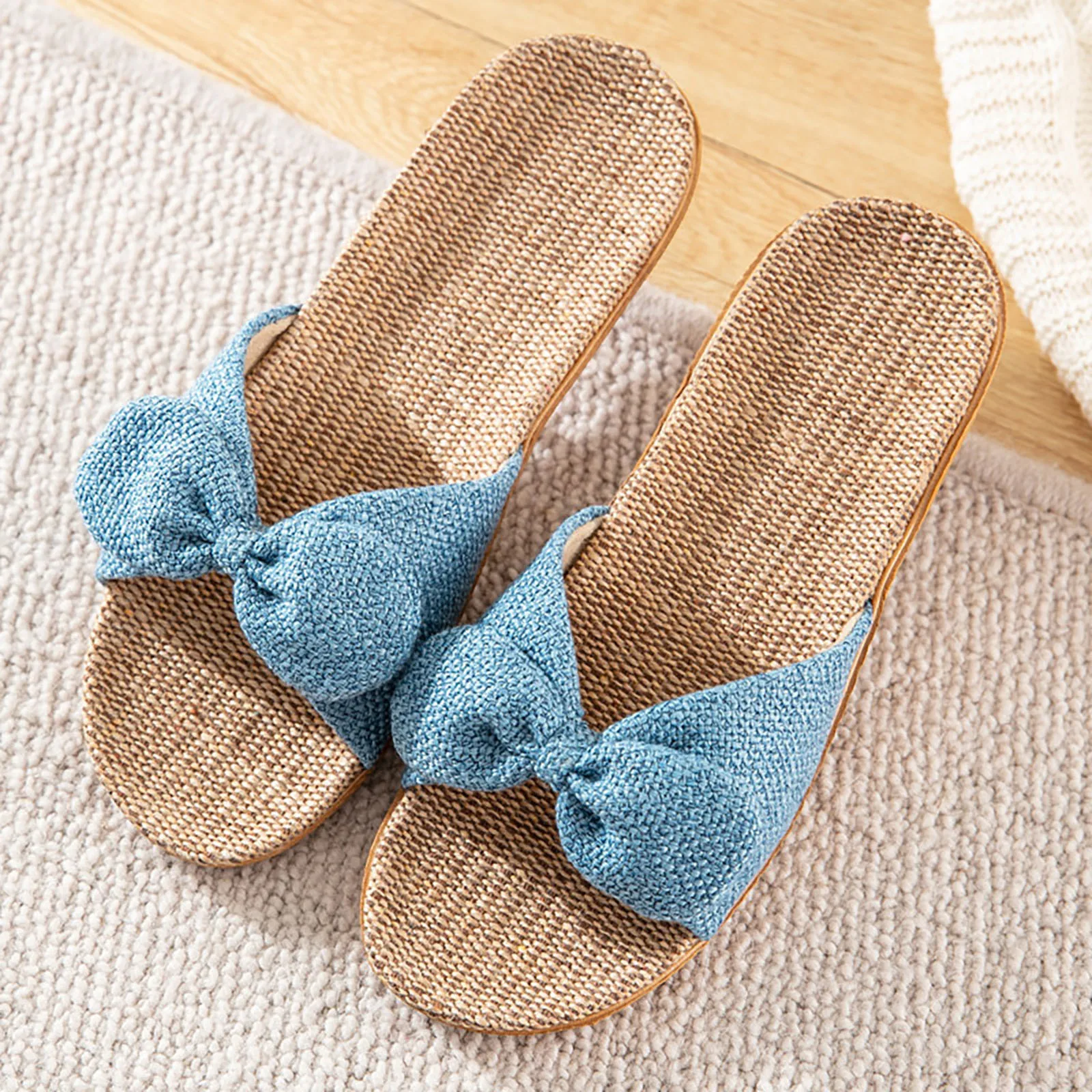 Women's Summer Home Indoor Non Slip Color Linen Flat Bottom Comfortable Slippers