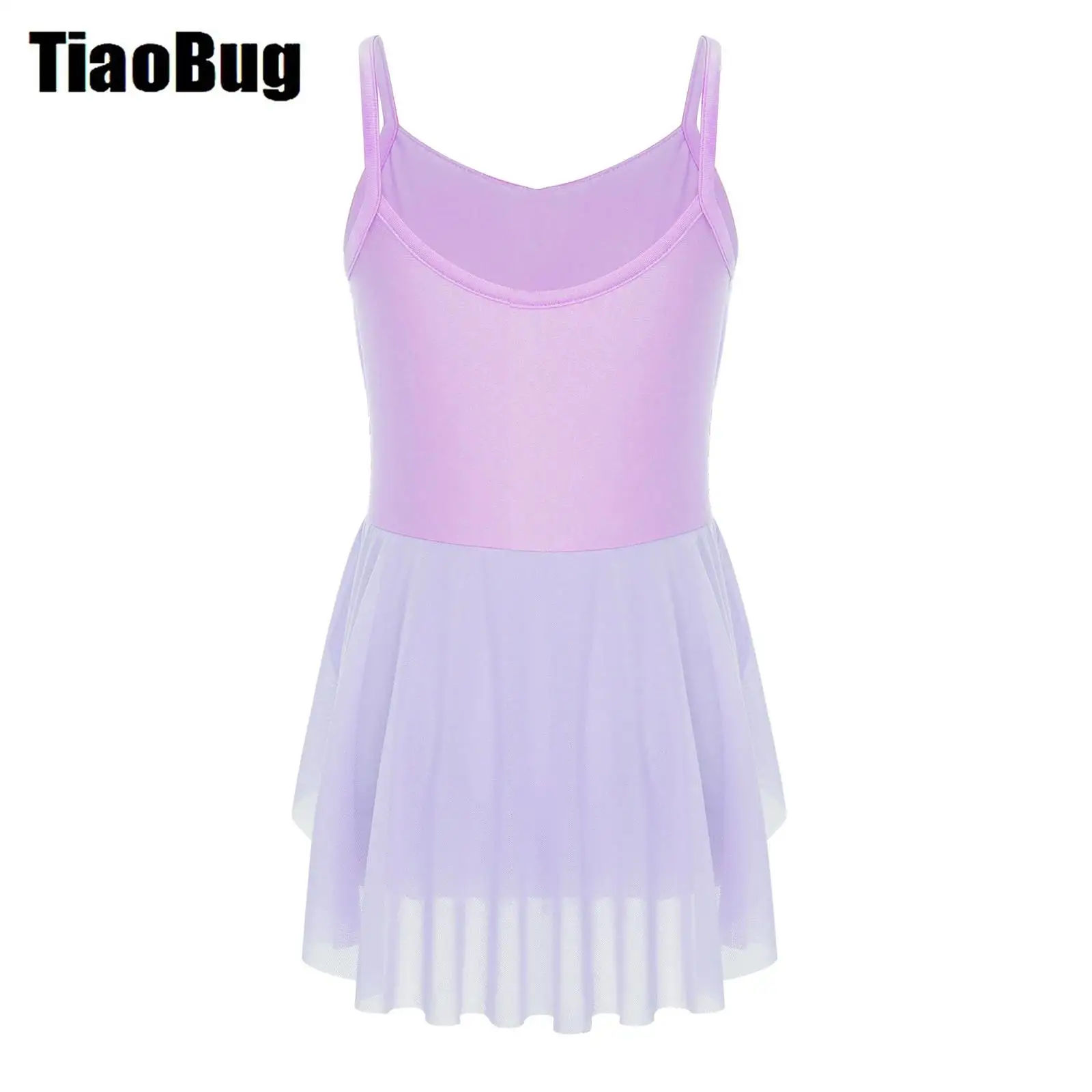 Robe justaucorps de Ballet pour filles, Costume de spectacle de ballerine, froncé, col en v, bretelles Spaghetti, fente latérale, vêtements de danse de gymnastique