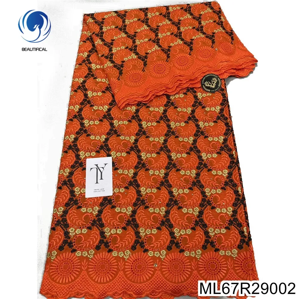 

Новинка 2025 года, оранжевое, нигерийское, швейцарское, французское, перфорированное, хлопок, удобное праздничное платье из 100% хлопка с вышивкой, ML67R290