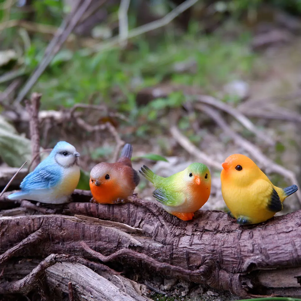 

4pcs Resin Bird Figurines Miniature Animal Statues For Garden Yard Lawn Desk Decor Indoor Outdoor Home Decoration Landscape