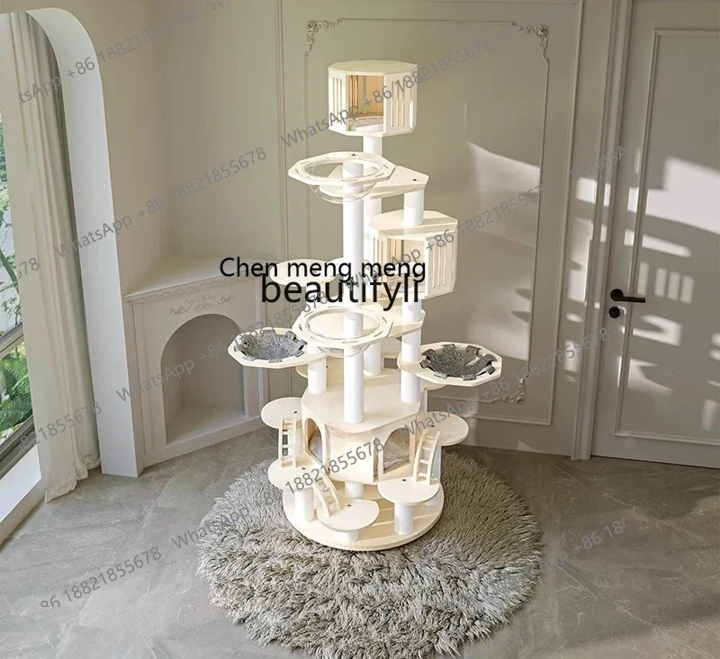 New arrive Pet climbing frame cat nest, tree integration large all solid wood multi-layer cat villa cat tower paint waterproof