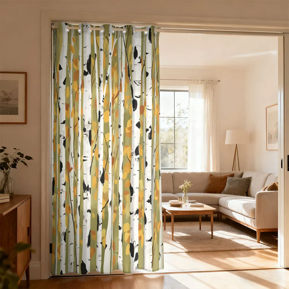 1pc autumn birch forest print single-loop curtain single-loop curtain living room  bedroom doors  home decoration