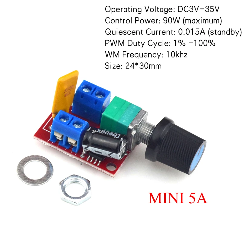 5Pcs Mini DC-DC 4.5V-35V 5A 90W PWM DC Motor Speed Controller Module Speed Regulator Control Adjust Board Switch 12V 24V PN35