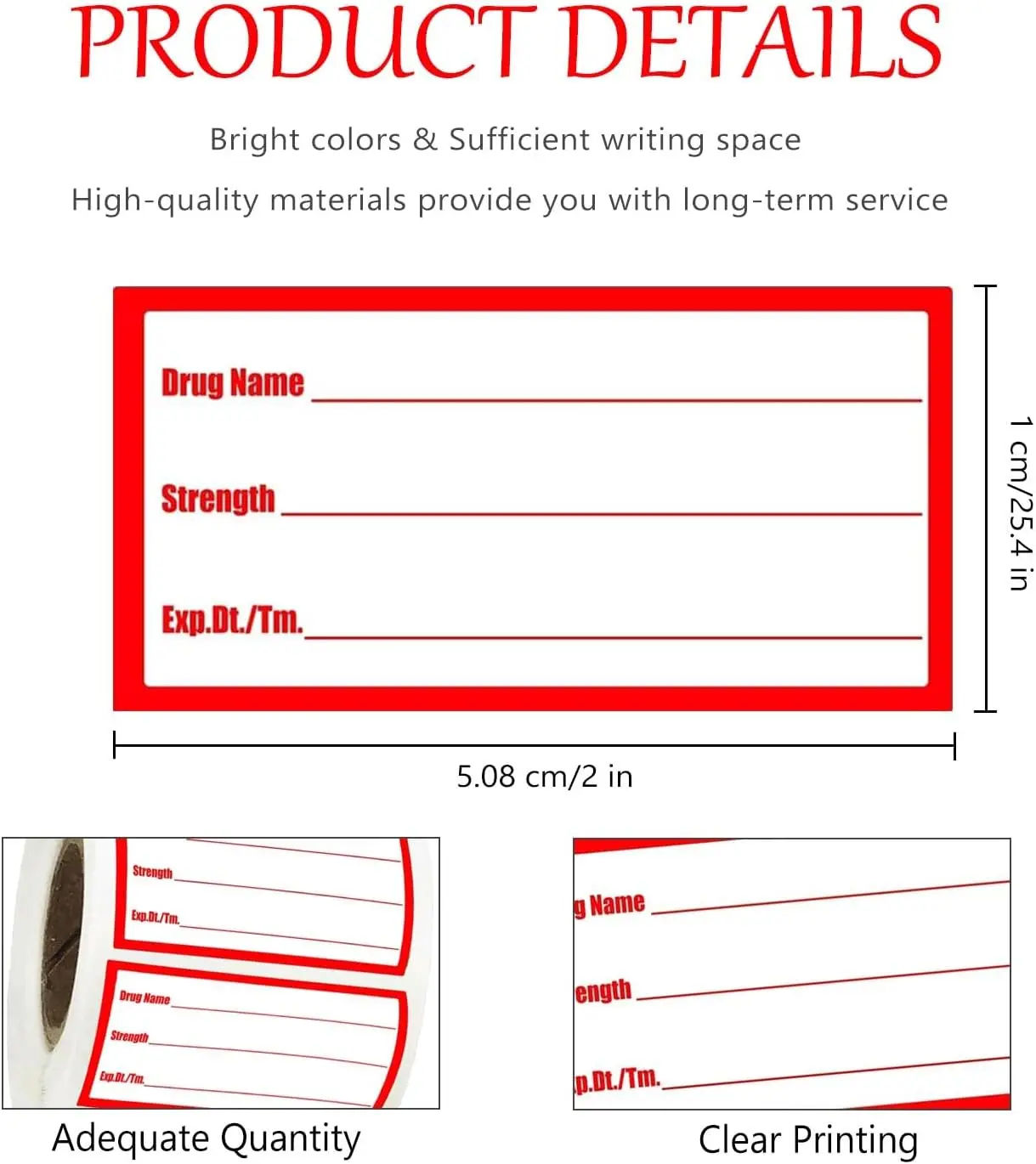500Pcs Drug Name Label Stickers Medication Strength Stickers 1x2 Inch-Veterinary Instruction Labels Reminder Labels