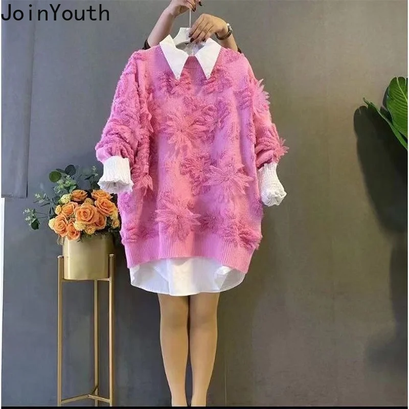 Oversized Pullovers Tops Women Clothing 3D Floral Diamond Knitwear Jumper Sueter De Mujer Loose Casual Korean Sweater Jacket