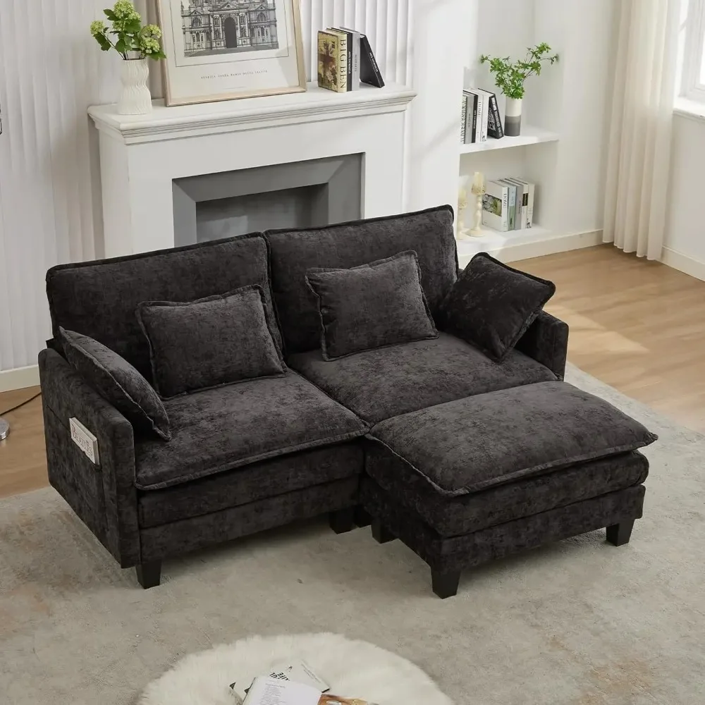 

Extra Deep Seat Comfy Cloud Couch–77.6" L-Shaped Modular Sectional, Velvet Upholstered with Movable Ottoman & Convertible Design
