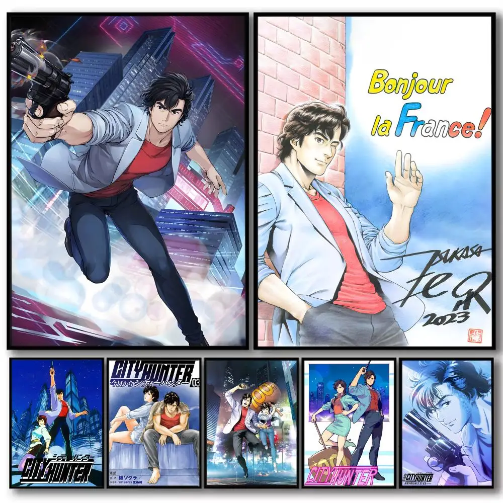 

Anime C-City Hunter Poster Aesthetic Wall Art Stickers For Dorm Living Room Decor Creative Adhesive Murals