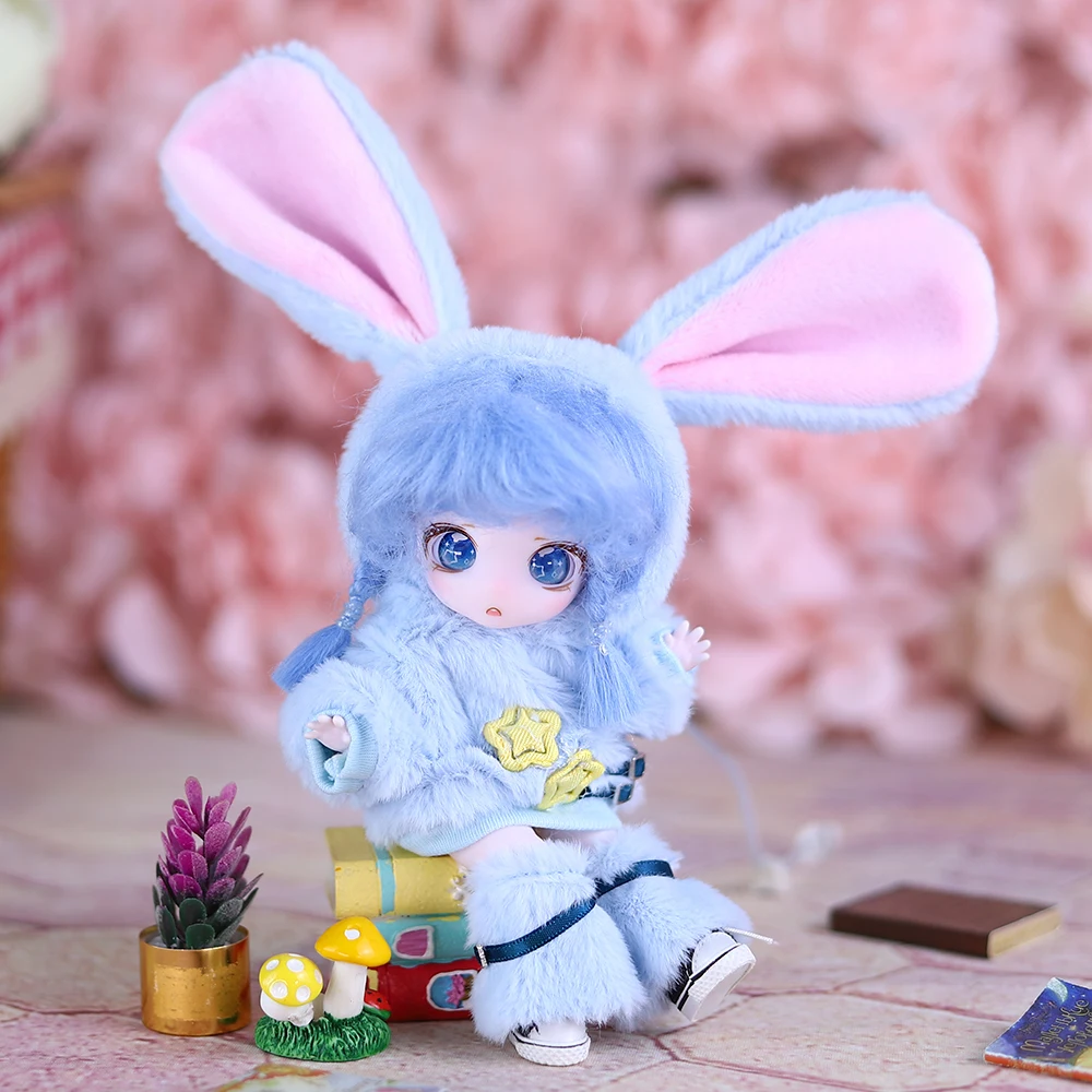 Blue Rabbit Dream Fairy 13cm OB11 Maytree Doll Collectible Cosplay Style Kawaii Toy Figures Birthday Gift for Kids