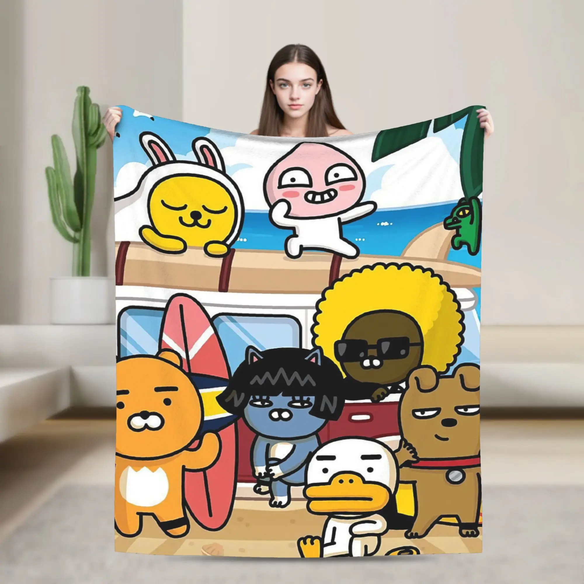 

K-Kakaos Friends Cartoon Bears Ryan and Apeach Print Blanket For Men Women Super Soft Cozy Blankets for Living Room Multi-size