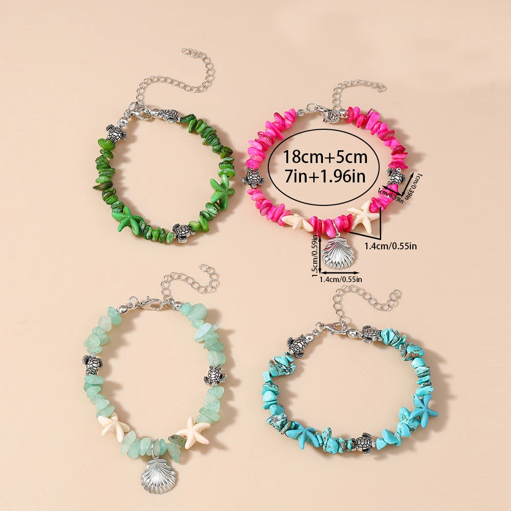 Aihua Böhmisches Muschel-Seestern-Armband für Frauen, Meeresschildkröte, unregelmäßige Steine, handgefertigt, Freundschaft, Strand, Urlaub, Schmuck – Detail 11