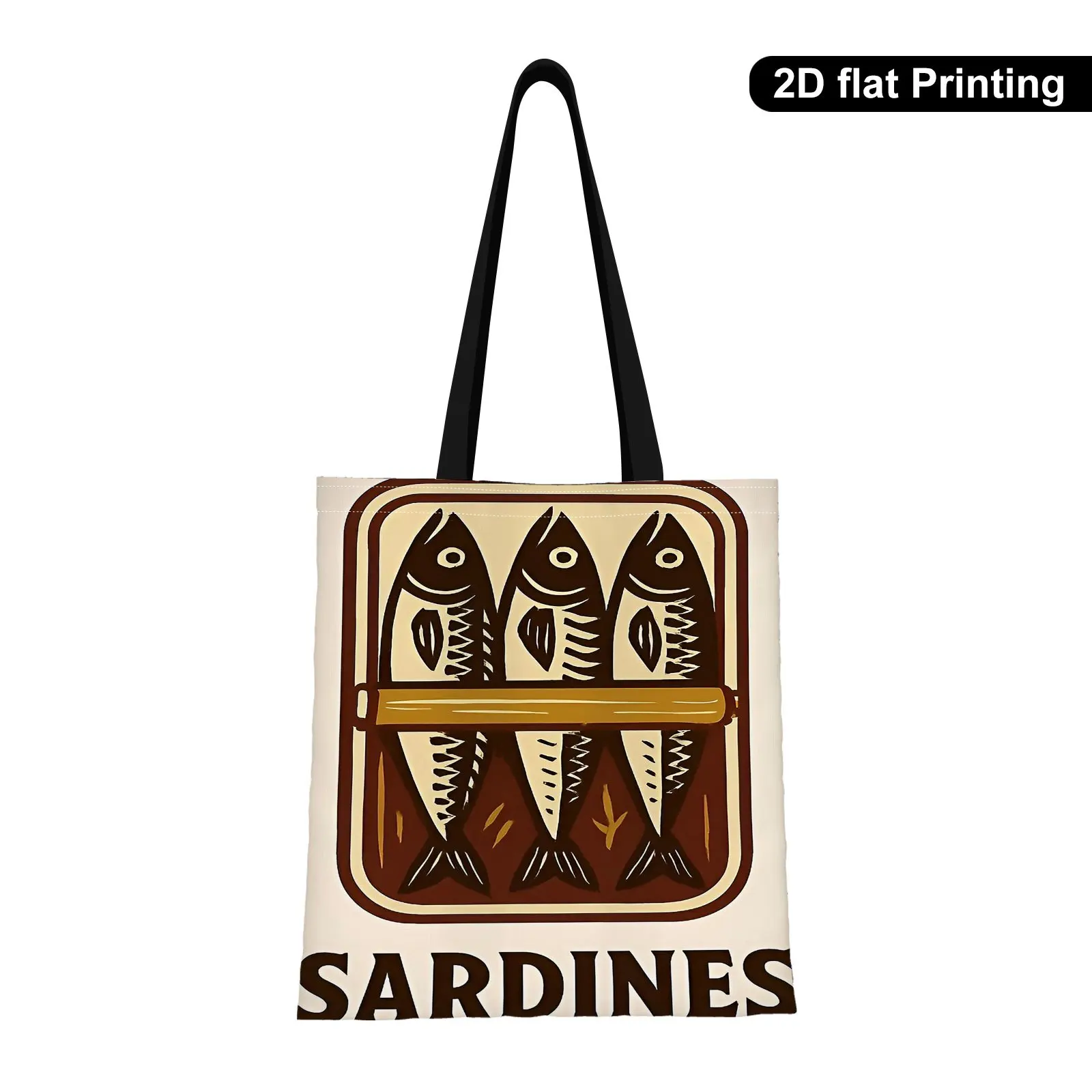 Tote Bag Featuring a Woodcut Design of Three Sardines Perfect for Outdoor Picnics and Shopping Large Capacity Shopping Bags