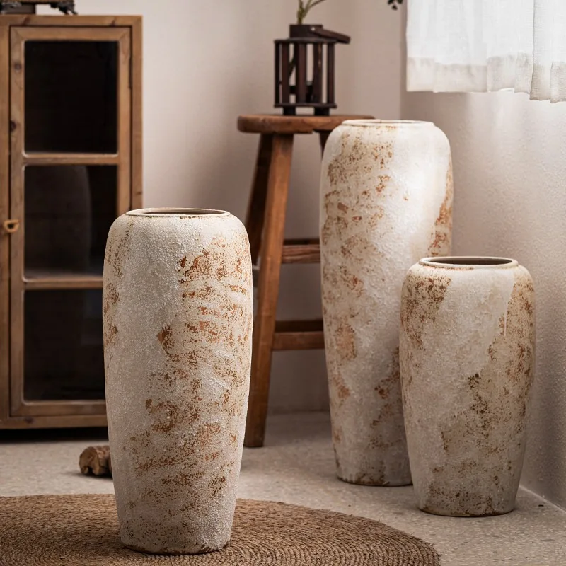 Floor Vase Wabi Sabi Rustic Stoneware Ceramic Vintage Decor Ornament for Home Guesthouse Hotel Showroom Living Room Interior