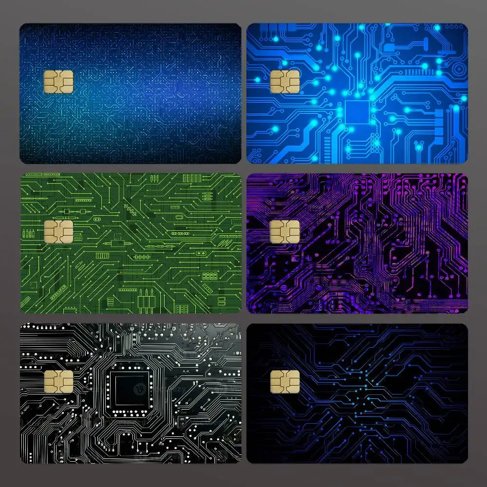 Circuit Board Pattern Credit Skin Cover Card Stickers 4PCS Film Bus Pass Front Decoration Bank Debit Waterproof