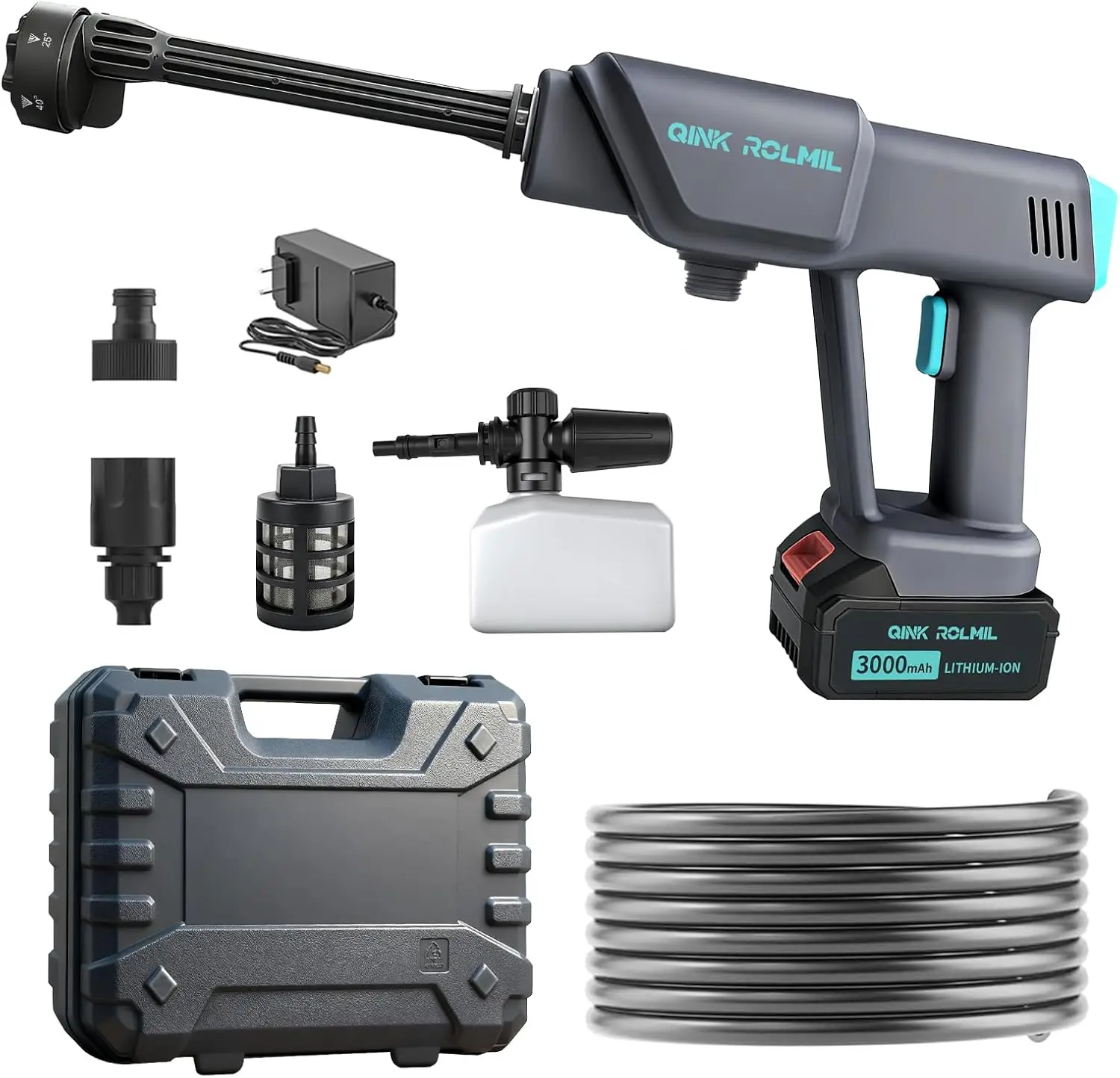 Battery Powered Pressure Washer, 800PSI, 6-in-1 Nozzle, 16FT Hose, 21V Battery & Charger, Portable Handheld Cleaner for Home, Ca