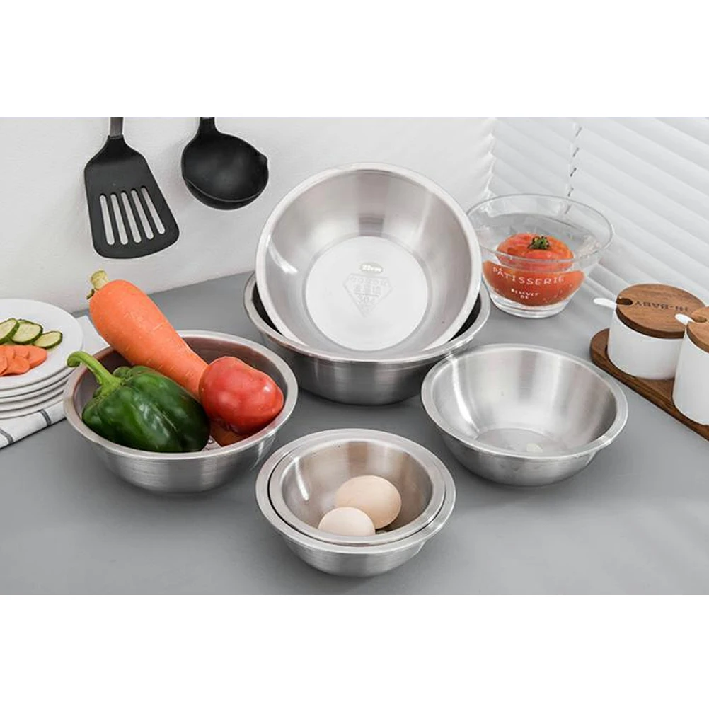 

6pcs Stainless Steel Mixing Bowl Set Large Capacity Heavy Duty Non-Slip Food Container For Kitchen Baking Nesting Soup Pot