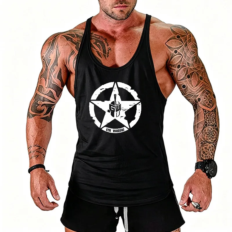 Gym Bodybuilding Fitness Jogging Tank Tops Summer Cotton Breathable Y-back Shirts Mens Casual Sleeveless Sportswear Muscle Vests