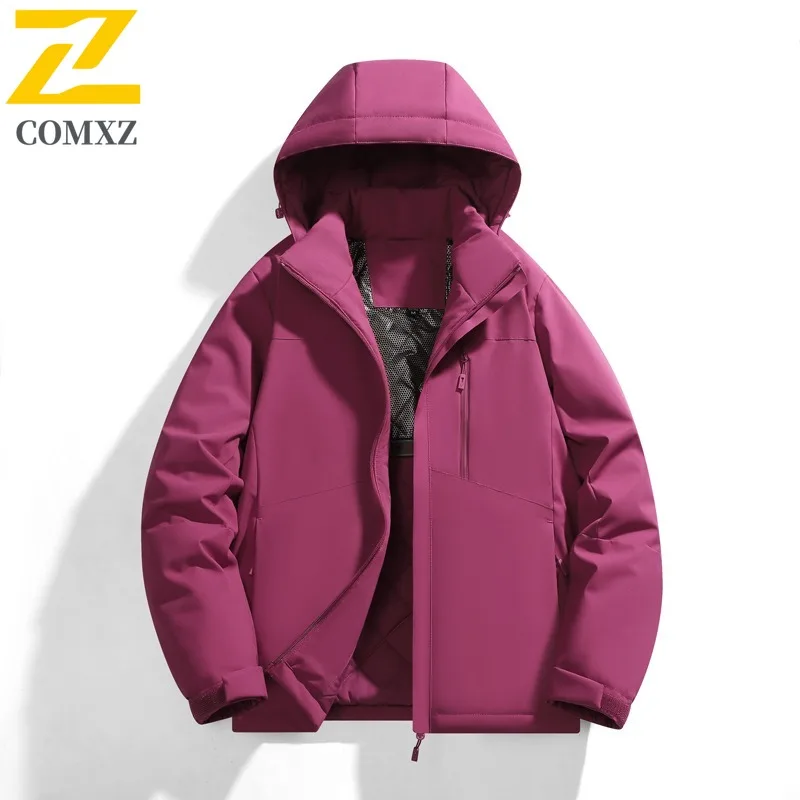 COMXZ 2025 Winter Graphene Couples Jacket Detachable Hood Waterproof Windproof Hiking Coat Outdoor Sports Casual Simple Fashion