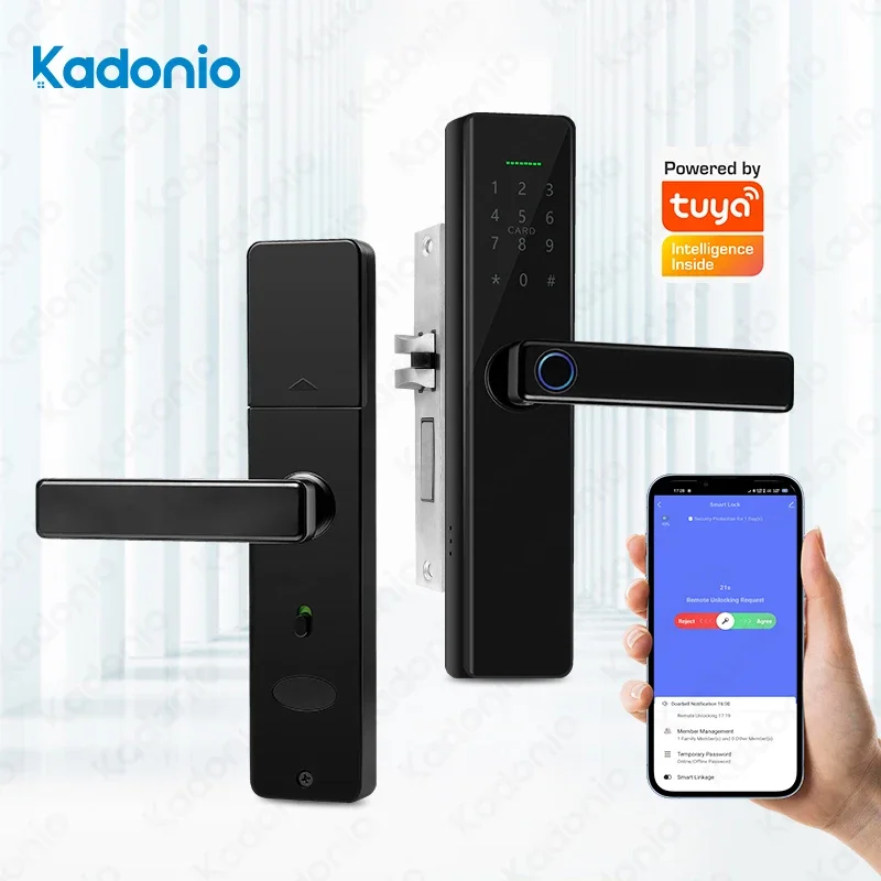 

003 Kadonio Waterproof Smart lock WIFI APP Smart Door Lock Aluminum Fingerprint Inside Digital Handle Keyless Tuya Smart Lock