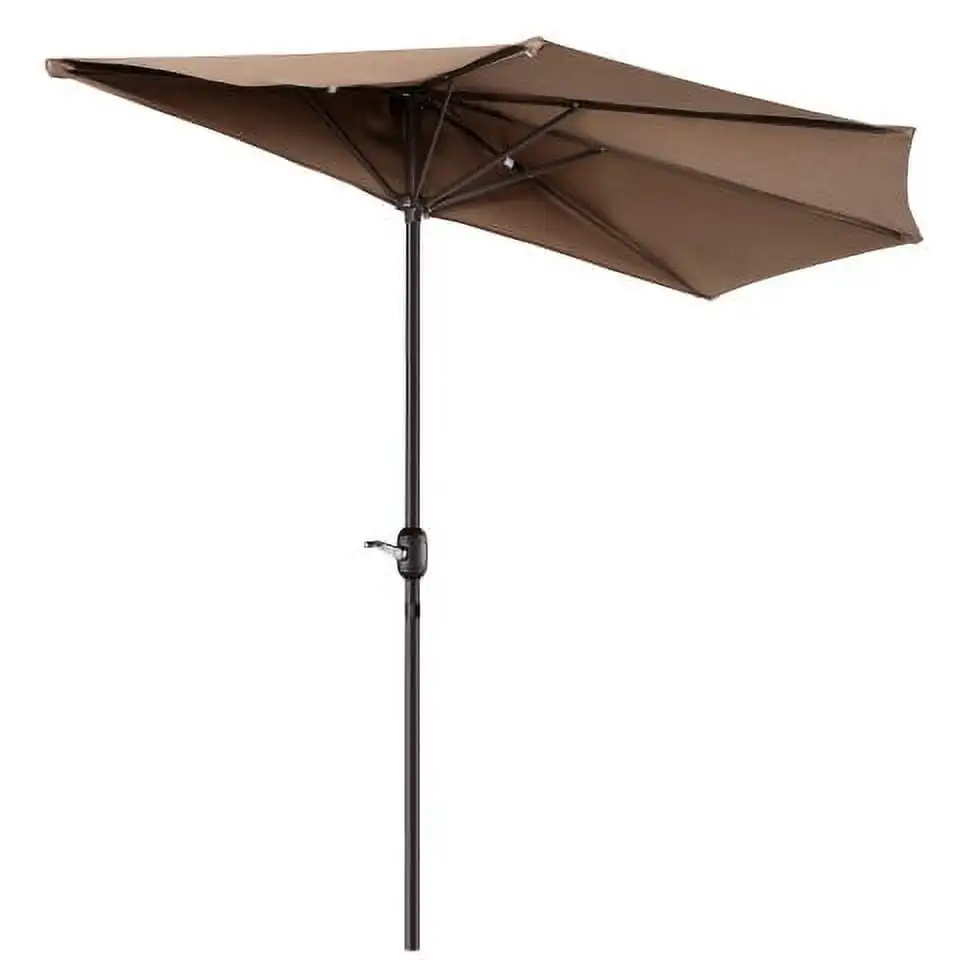 

Outdoor Half Patio Umbrella - Brown, 9FT, Balcony Shade Solution