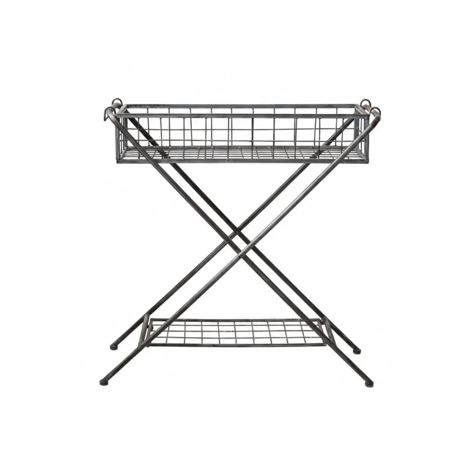 Double Layer Standing Rack Nordic Style Narrow 2 Tier Shelf Decorative Iron Display Stand for Living Room, Balcony