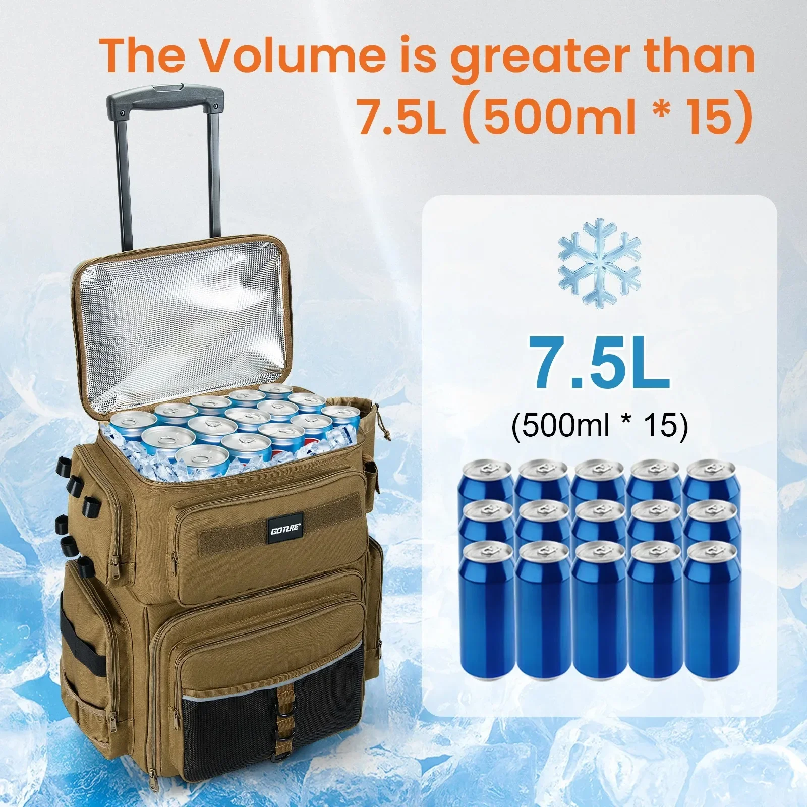 

Waterproof Storage Bag with 66L Large Capacity Rolling Travel Backpack with Cooler for Climbing Camping Trekking Gear Bag