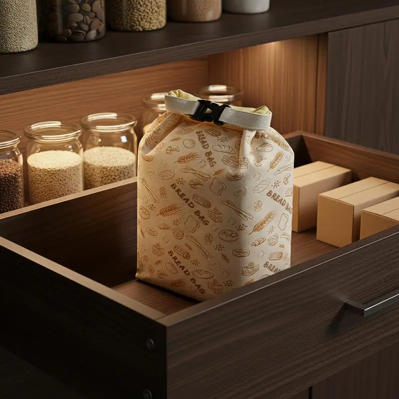 Food Grade Reusable Beeswax Coated Bread Bags Zipper Closure Washable Fresh Keeping Bags for Kitchen Daily Use