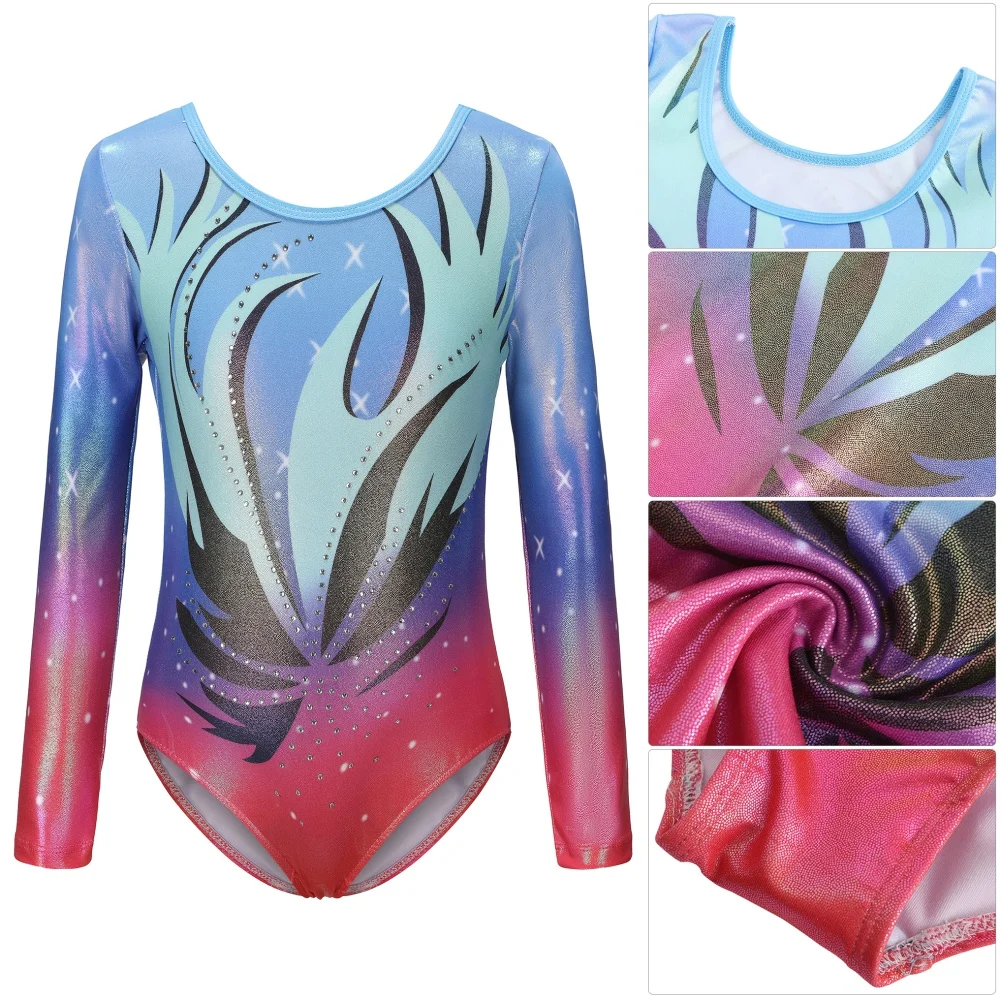 Long Sleeved Girls' Ballet Skin-tight Garment Dance Leotards Sparkly Tumbling Fashion Gymnastics Clothing