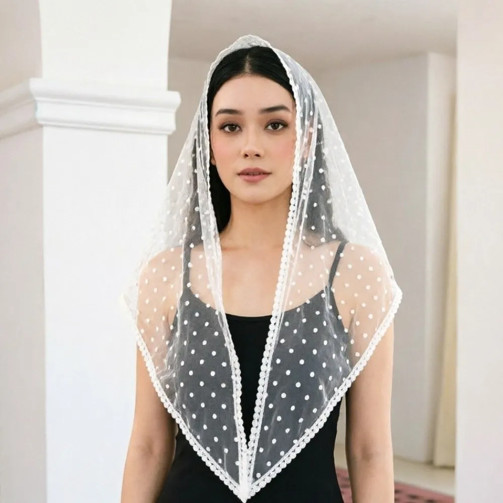 

Solid Color White Bridal Triangle Veil Head Gauze Head Cover Mesh Scarf Polyester Hair Accessories Polka Dot Triangle Shawl