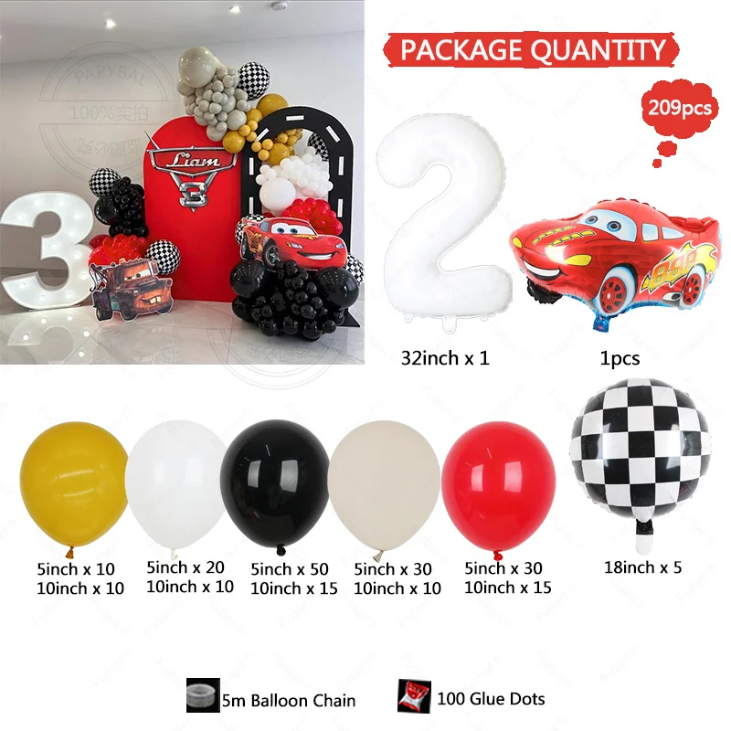 209pcs Disney Racing Themed Balloon Garland Arch Kit Red Black White Latex Balloons for Boy Kid Birthday Party Baby Shower Decor