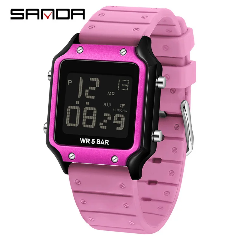 SANDA 2174 Reloj electrónico para estudiantes Reloj deportivo resistente al agua con sincronización multifuncional Reloj despertador para niño y niña