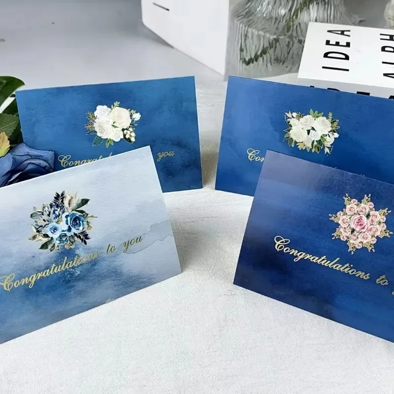 Blue Series Greeting Card Creative Simple and Elegant Flower Festival Congratulation Card Set Holiday Gift Decorative Card