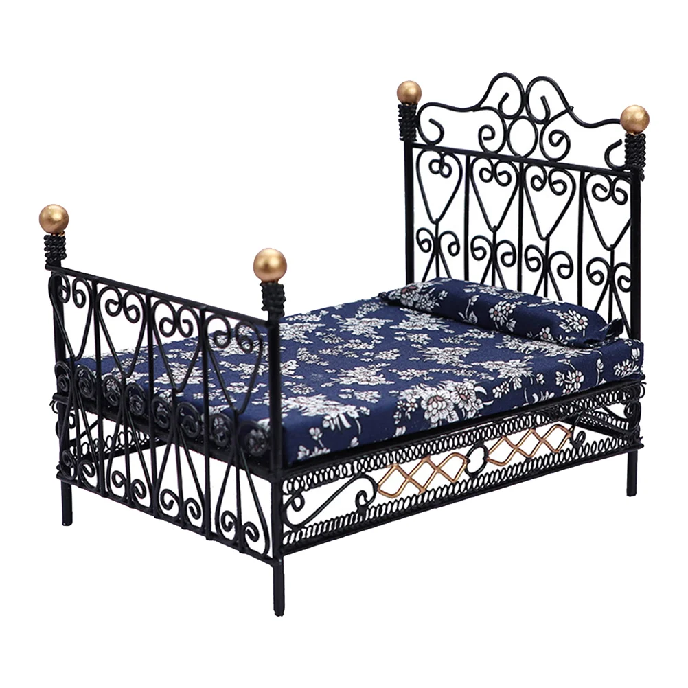 Wrought Iron Double Bed Mini Bunk Twin Household Decor Kid Furniture for Kids Toy Miniature Accessory Adornment